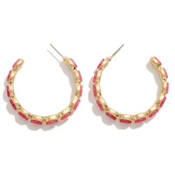 Stone Hoop Earrings Pink - Picture 1 of 3